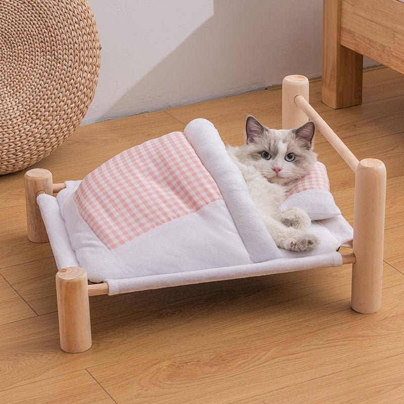 Heated Cat Bed Perch Cave Winter Wooden Sofa - BestBuddyStore