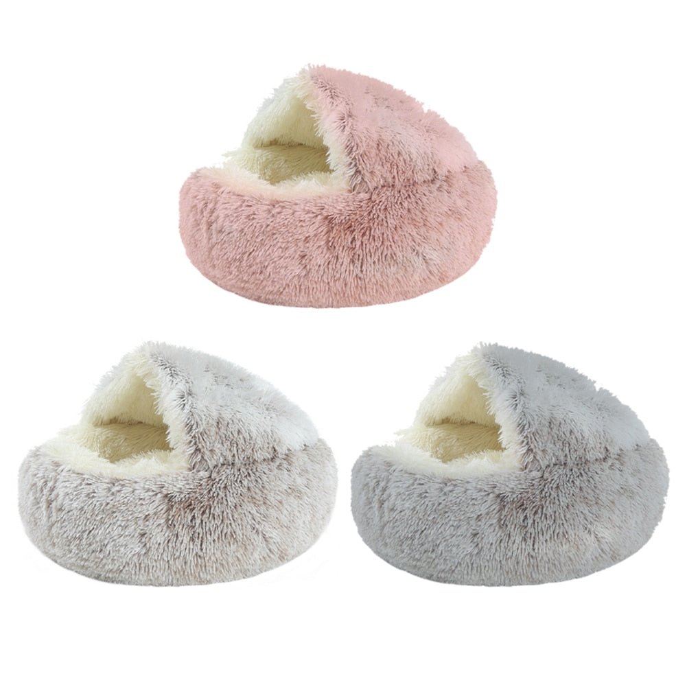 Round Warm House Soft Long Plush Sleeping Cat Bed - Best Buddy Store