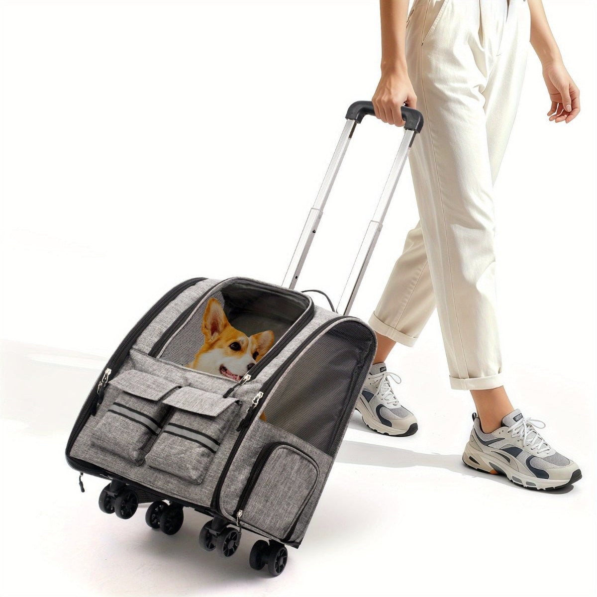 2-in-1 Rolling Pet Carrier Backpack with Wheels
