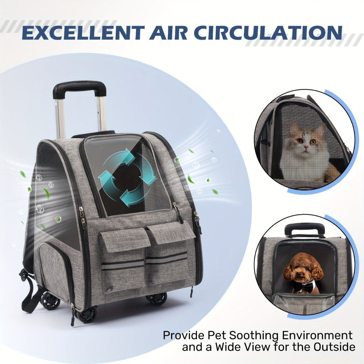 2-in-1 Rolling Pet Carrier Backpack with Wheels