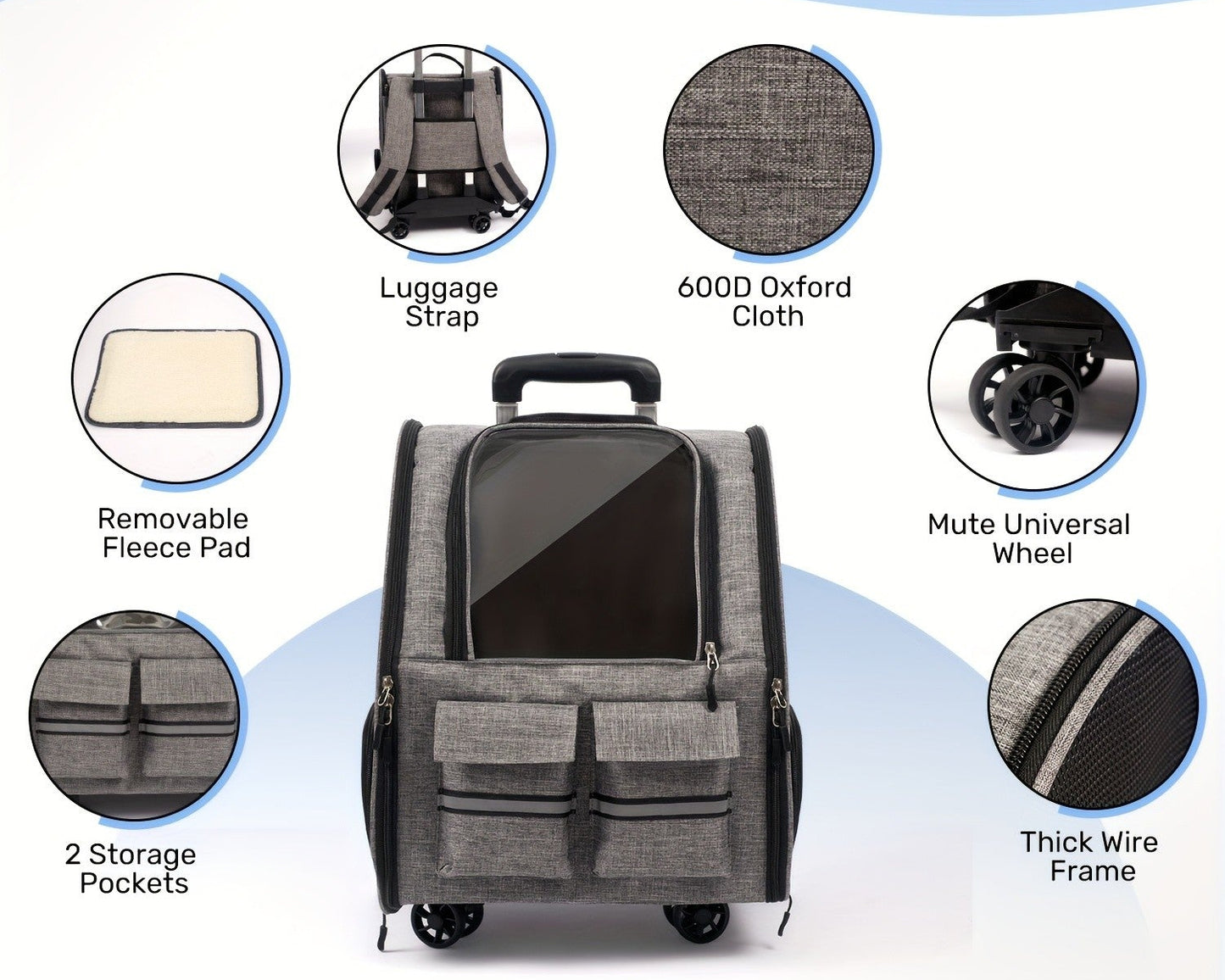 2-in-1 Rolling Pet Carrier Backpack with Wheels