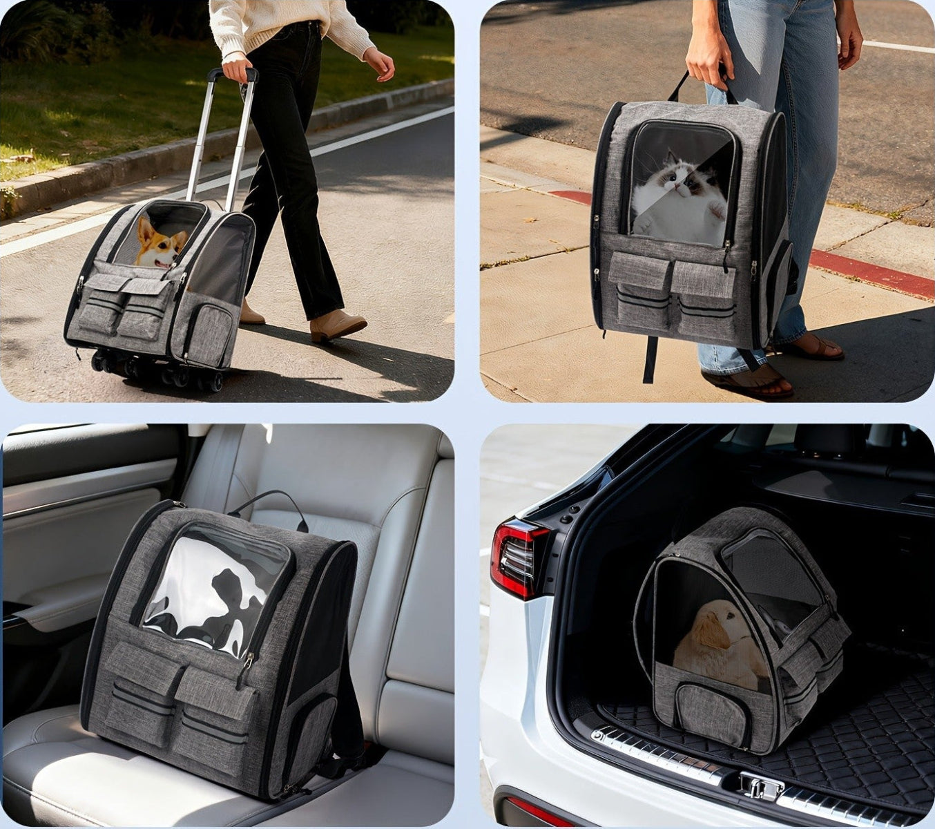 2-in-1 Rolling Pet Carrier Backpack with Wheels