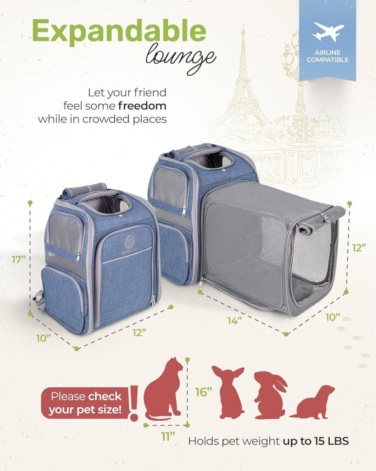 Breathable Pet Backpack Carrier — Expandable, Airline-Compatible