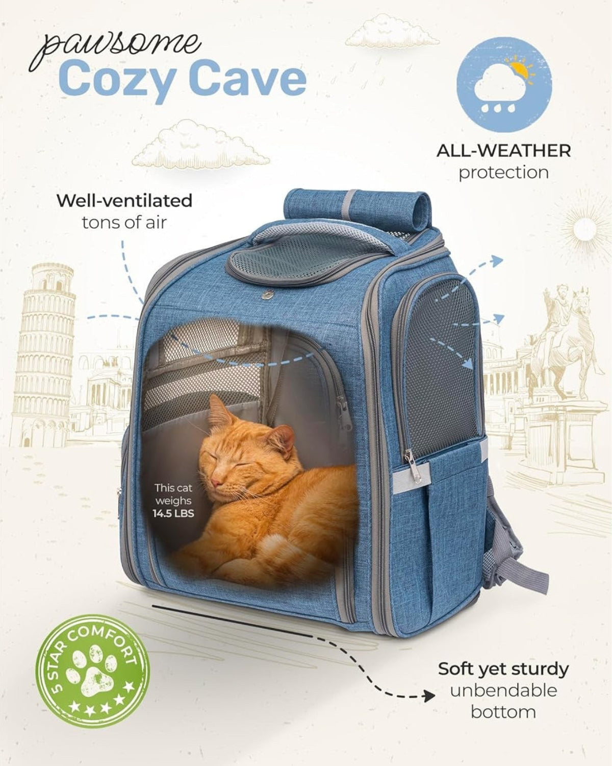 Breathable Pet Backpack Carrier — Expandable, Airline-Compatible