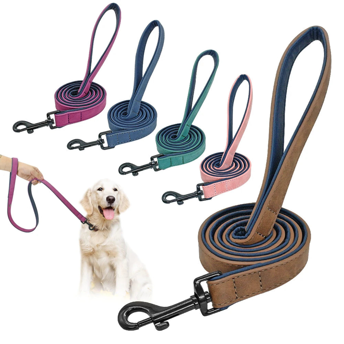 Double-Layer Leather Dog Leash 4ft — Padded Handle for Medium & Large Dogs