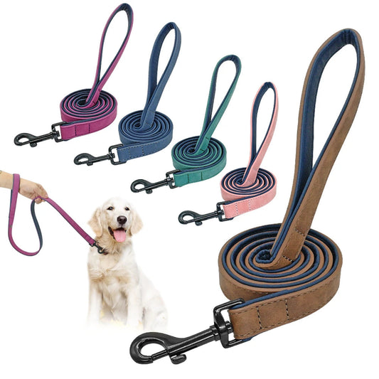 Double-Layer Leather Dog Leash 4ft — Padded Handle for Medium & Large Dogs