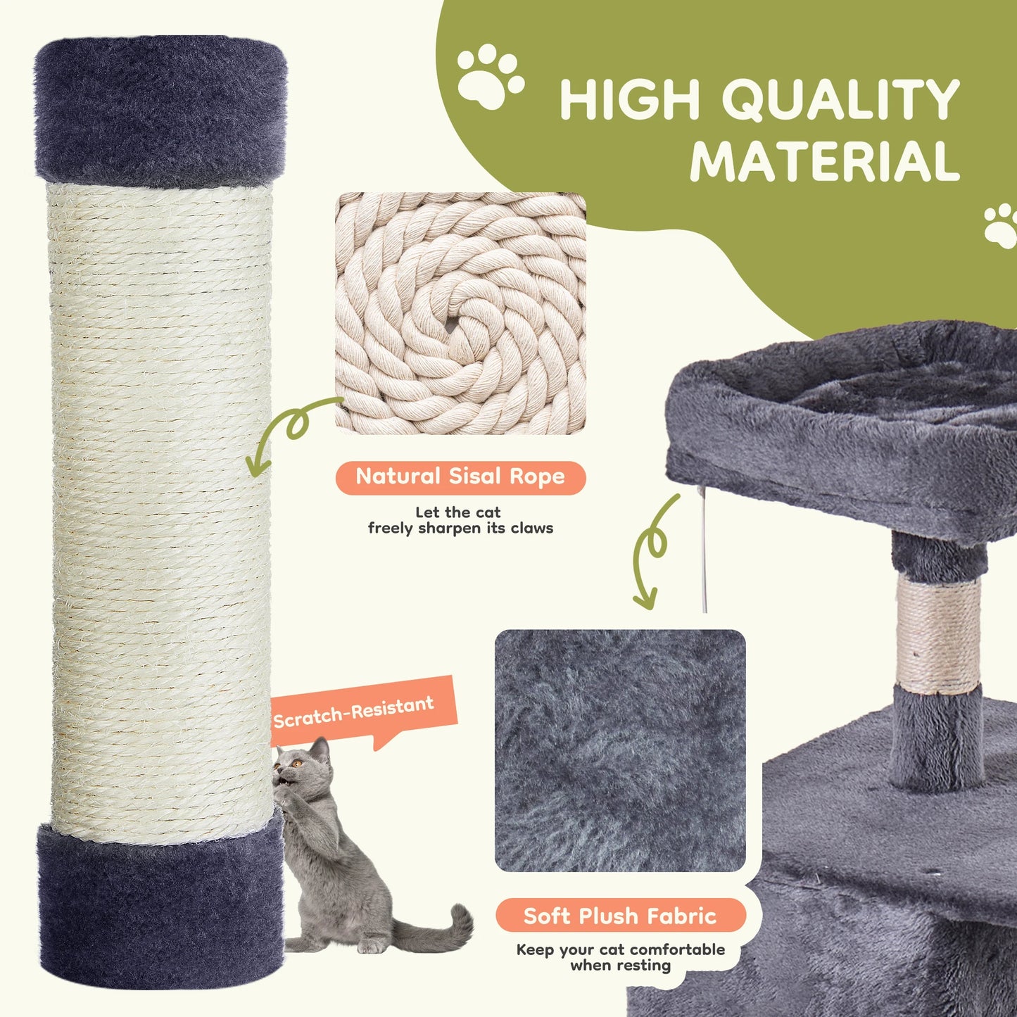 Multi Level Climbing Condo Natural Sisal Scratching Posts Cat House