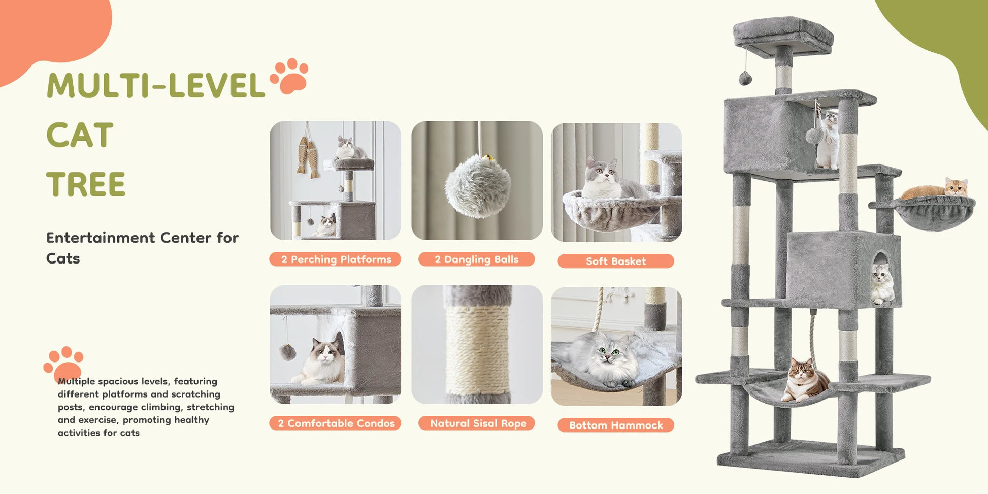 Multi Level Climbing Condo Natural Sisal Scratching Posts Cat House