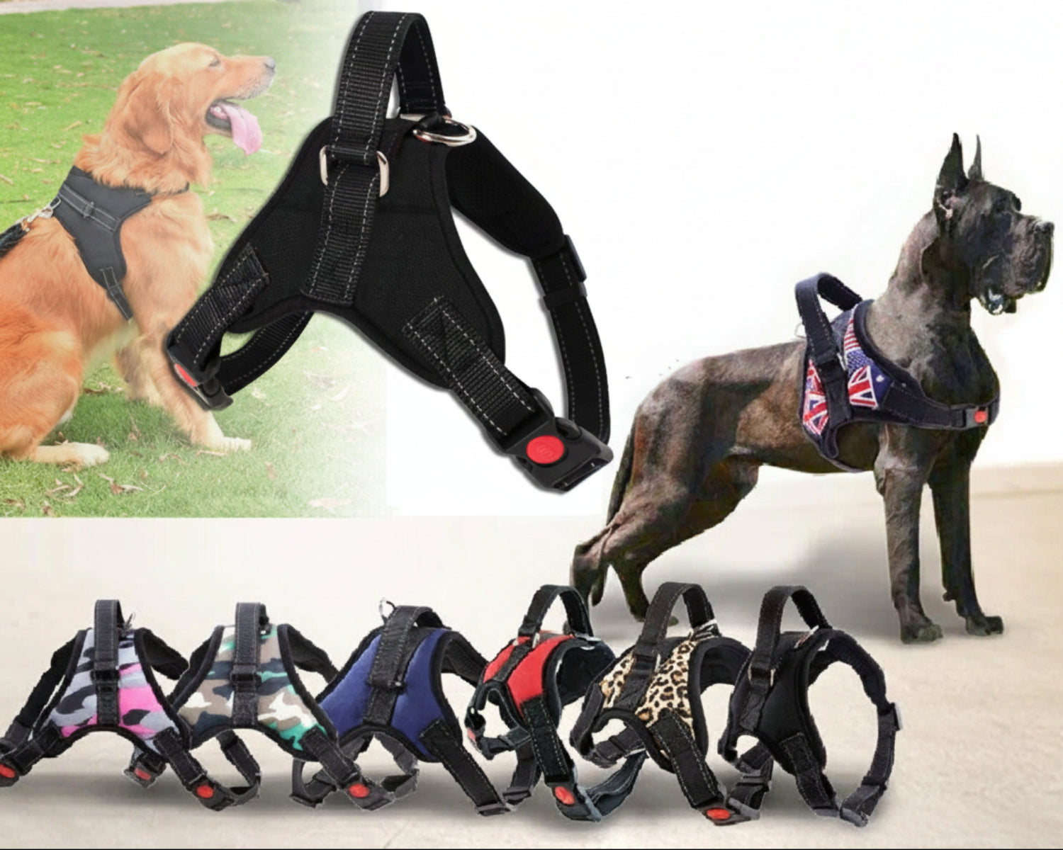 No-Pull Dog Harness - Padded Mesh Vest, Front & Back Clips, Reflective