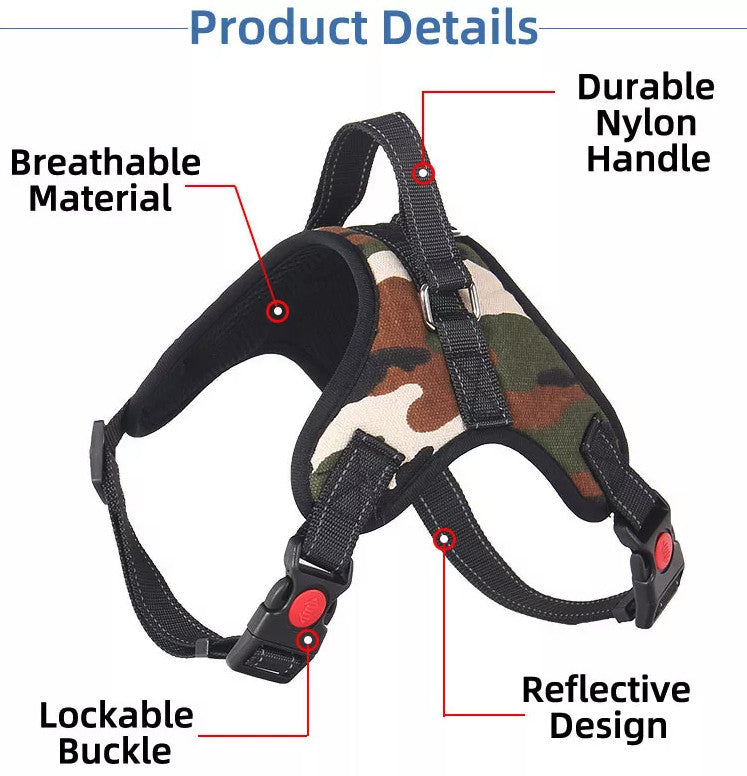 No-Pull Dog Harness - Padded Mesh Vest, Front & Back Clips, Reflective