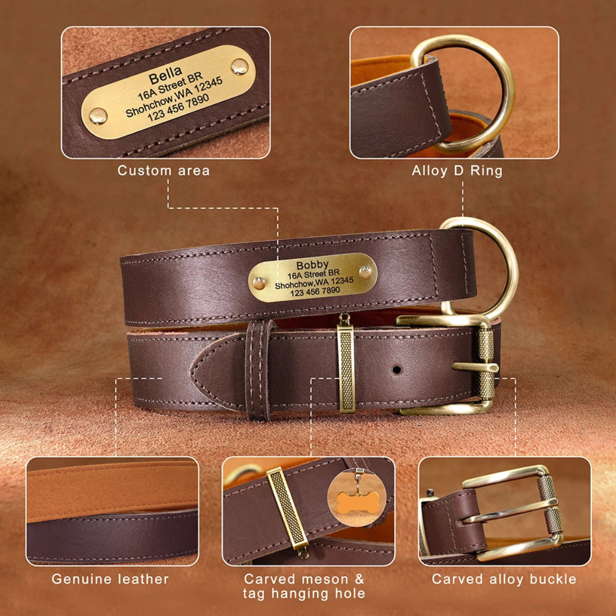 Personalized Leather Dog Collar - Free Engraving