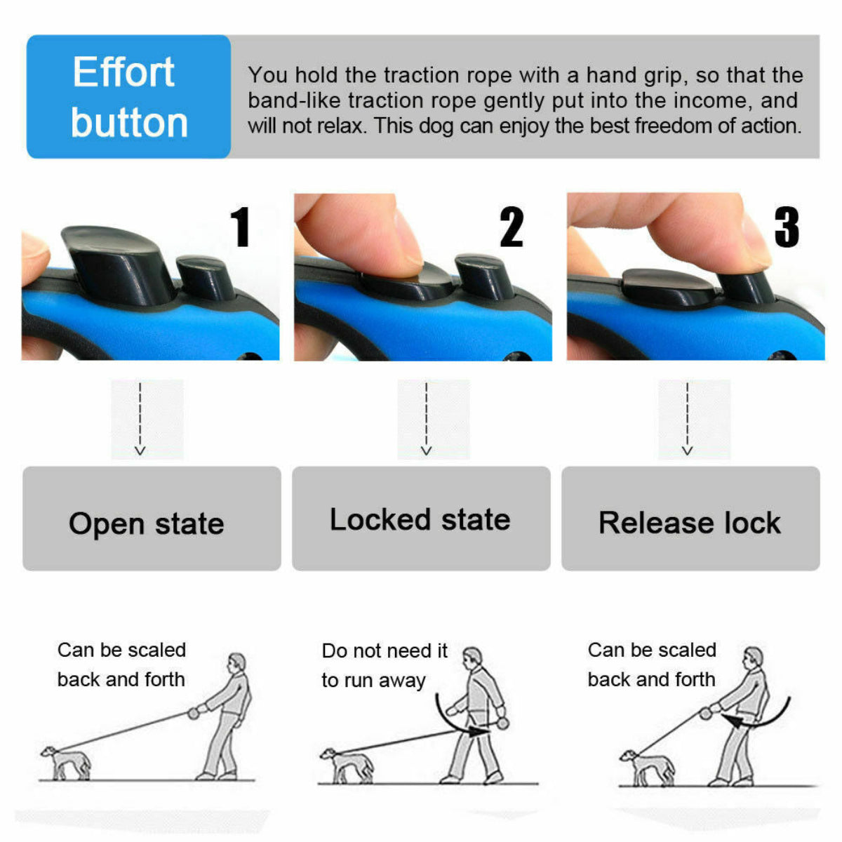 Retractable Dog Leash — One-Touch Brake & Lock, Swivel Snap