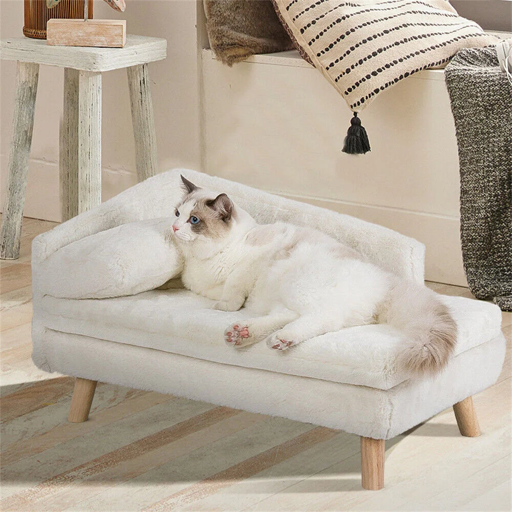 Luxury Elevated Dog Sofa Bed with Backrest Plush Cushion