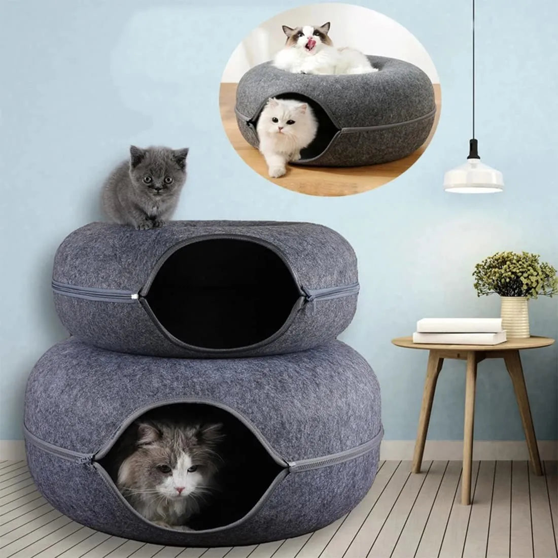 Cozy Donut Cat Bed & Tunnel