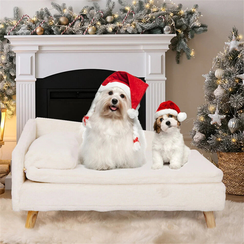 Luxury Elevated Dog Sofa Bed with Backrest Plush Cushion