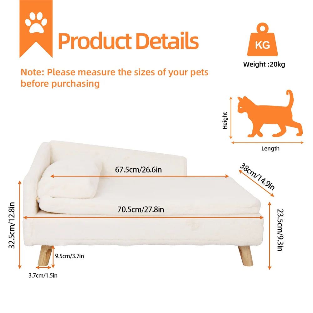 Luxury Elevated Dog Sofa Bed with Backrest Plush Cushion