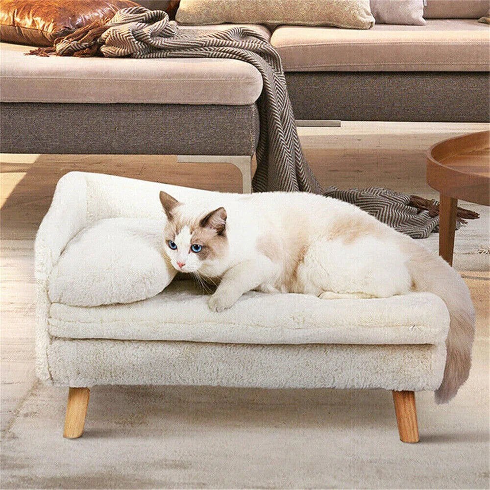 Luxury Elevated Dog Sofa Bed with Backrest Plush Cushion