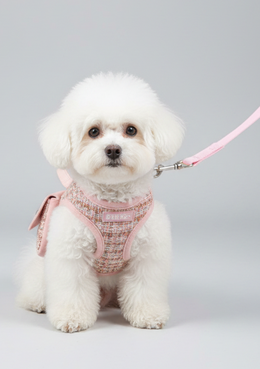 Tweed Dog Harness with Leash Strap
