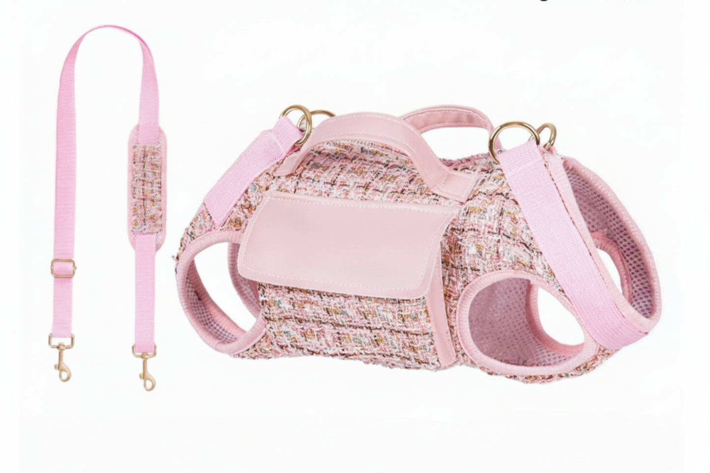 Tweed Dog Harness with Leash Strap