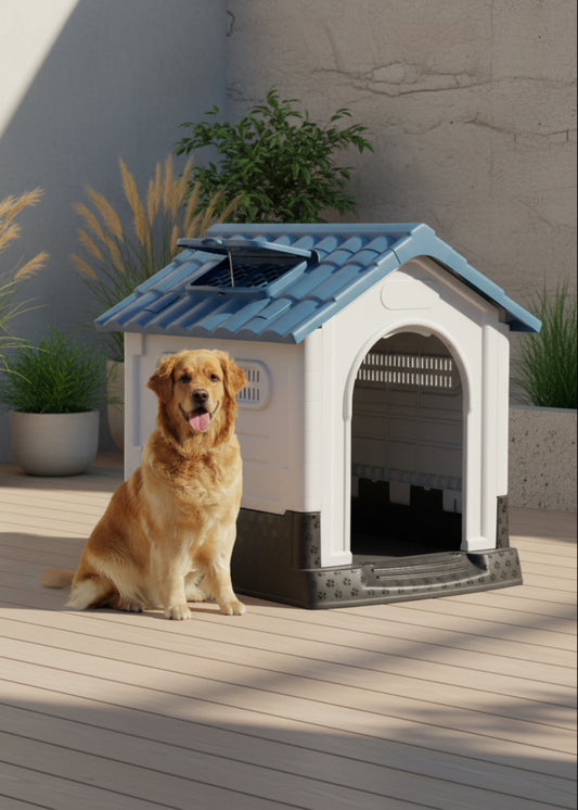 Waterproof Dog House with Adjustable Skylight & Elevated Base