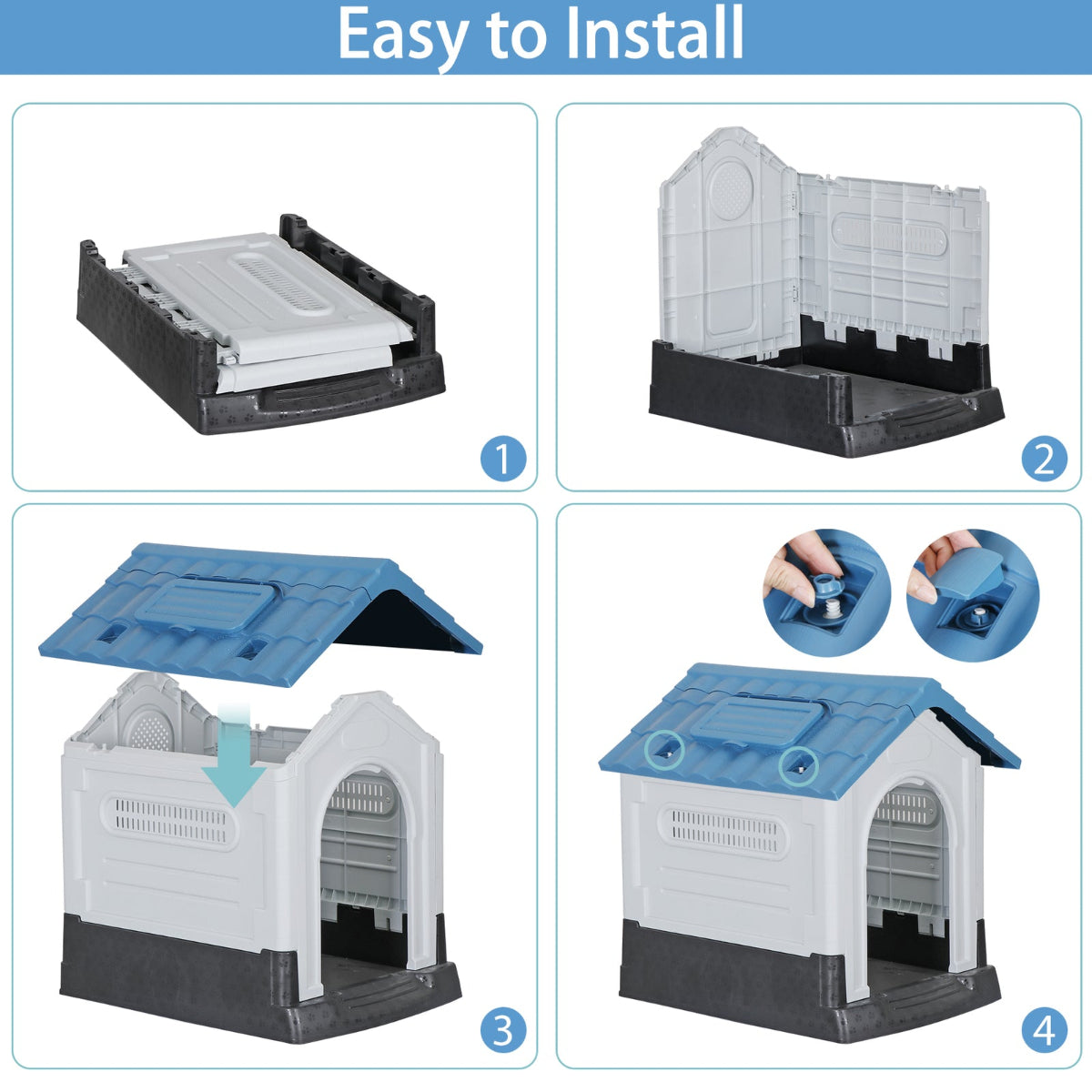 Waterproof Dog House with Adjustable Skylight & Elevated Base
