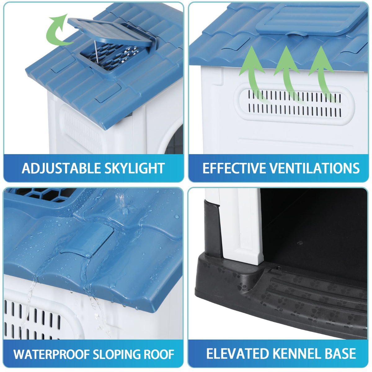 Waterproof Dog House with Adjustable Skylight & Elevated Base