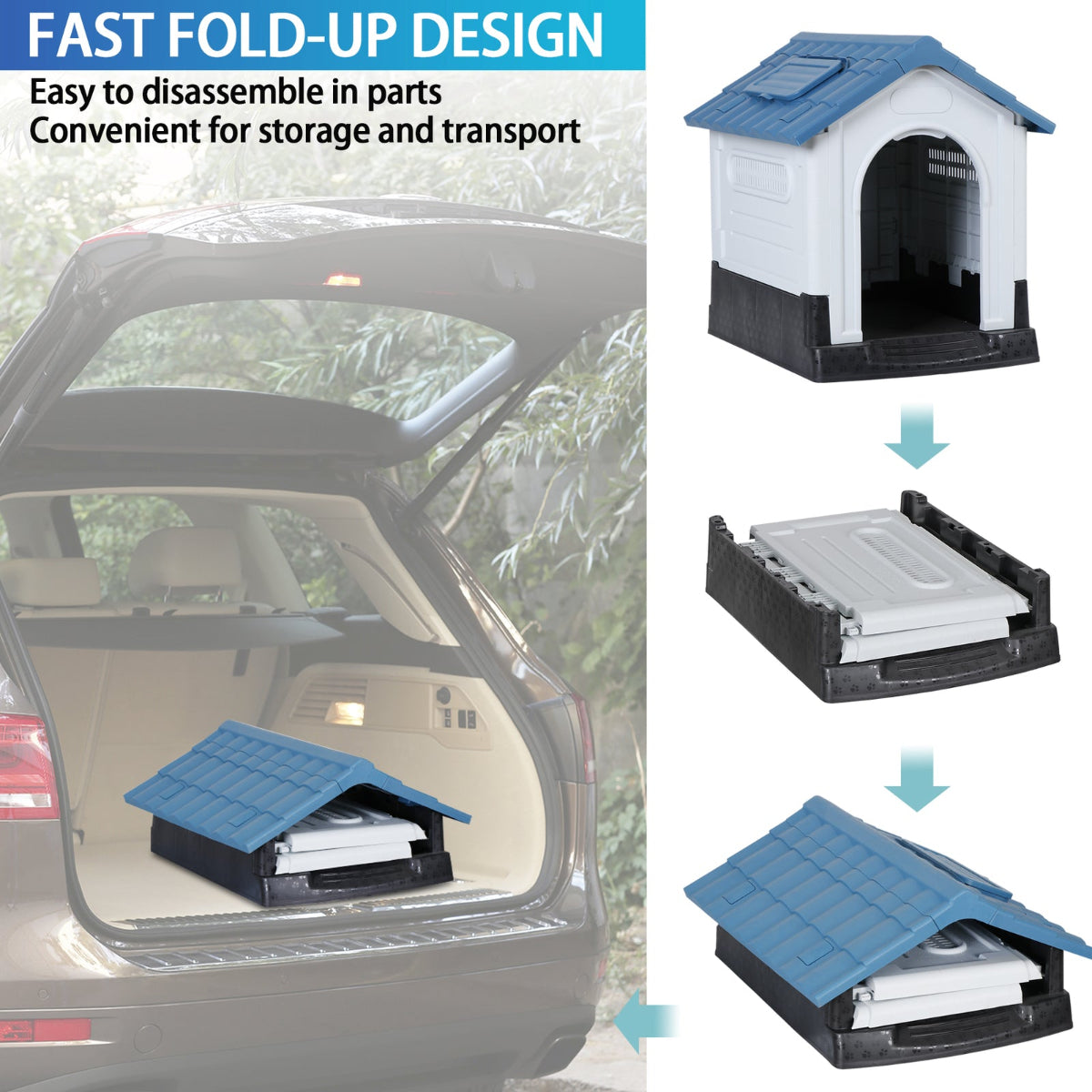 Waterproof Dog House with Adjustable Skylight & Elevated Base