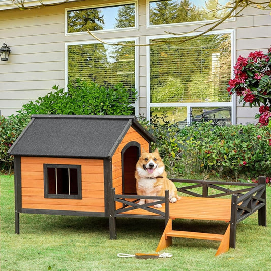 Outdoor Elevated Wooden Dog House - Best Buddy Store
