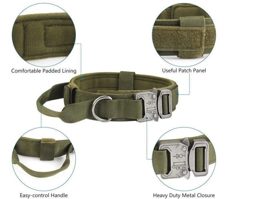Tactical Dog Collar & Leash Set — Heavy-Duty Nylon, Metal Buckle, Water-Resistant, 4 Colors