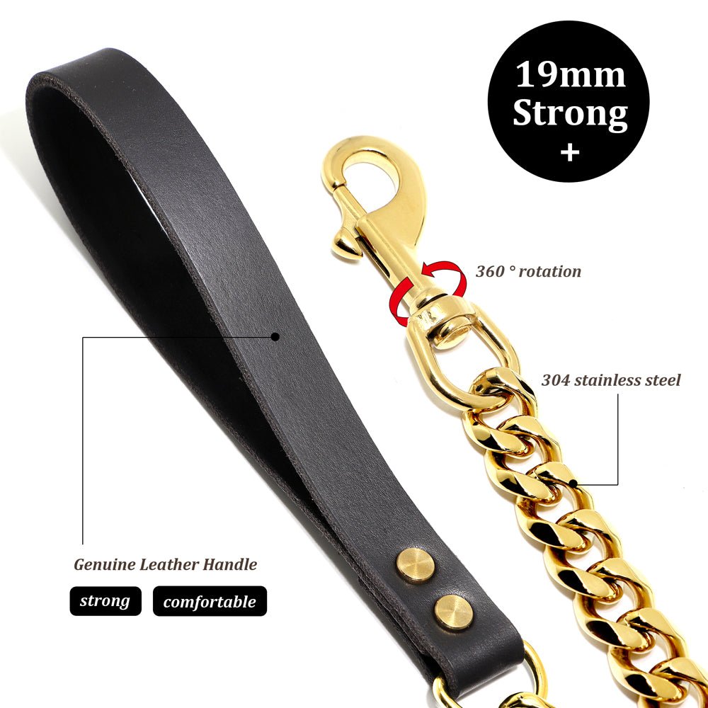 18K Gold Dog Chain Collar Cuban Link Heavy Duty Super Strong Chew Proof - Best Buddy Store