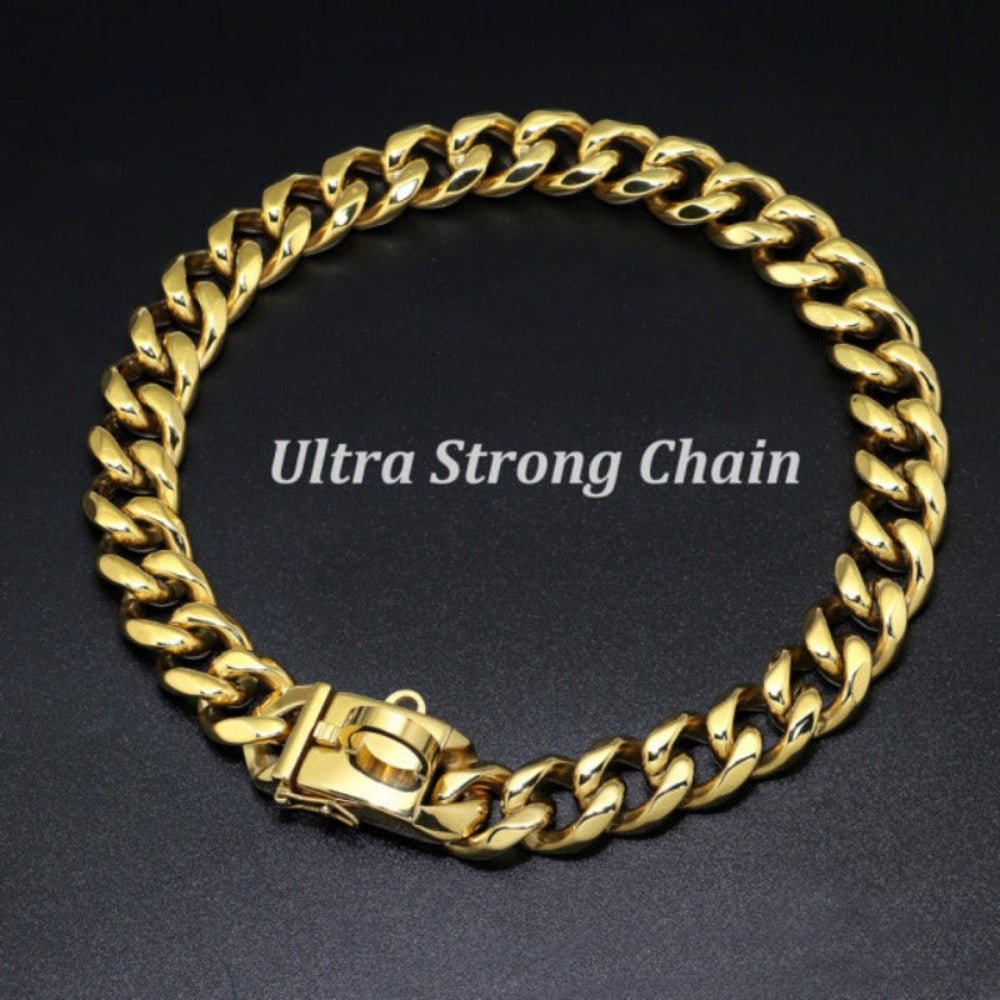 18K Gold Dog Chain Collar Cuban Link Heavy Duty Super Strong Chew Proof - Best Buddy Store