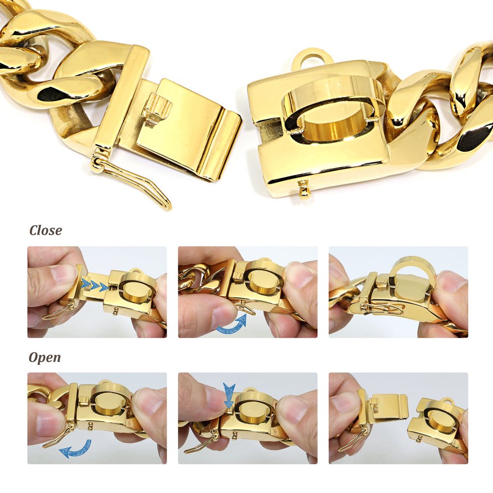 18K Gold Dog Chain Collar Cuban Link Heavy Duty Super Strong Chew Proof - Best Buddy Store
