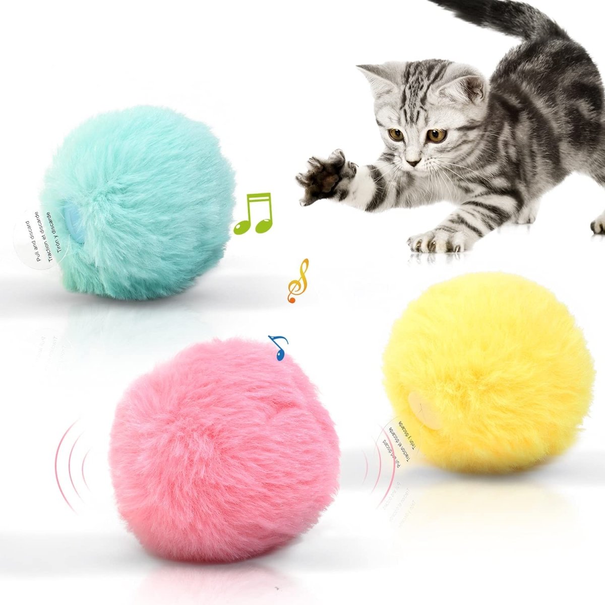 3 Pack Fluffy Interactive Cat Ball Toys Chirping Balls - Best Buddy Store