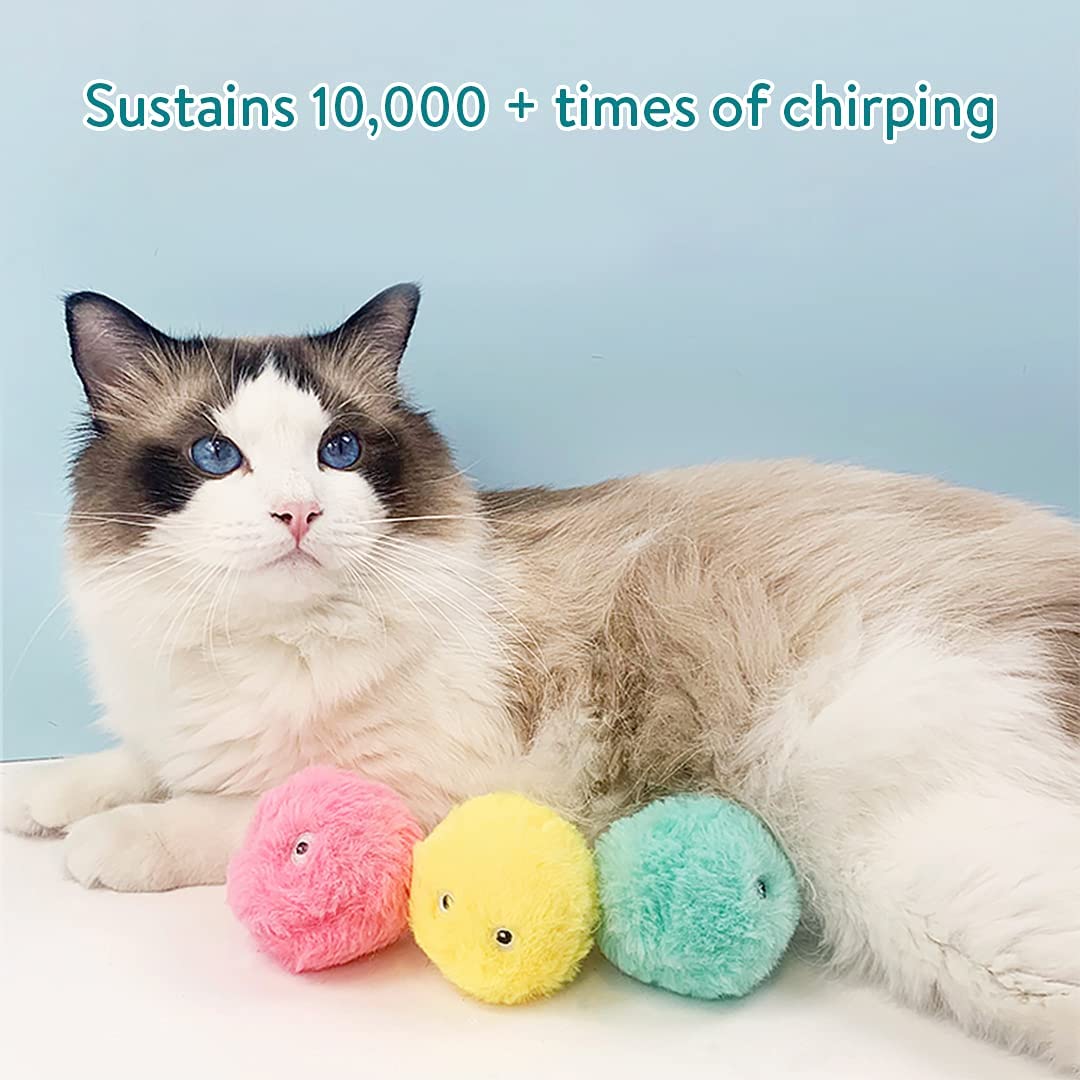 3 Pack Fluffy Interactive  Cat Ball Toys Chirping Balls | Best Buddy