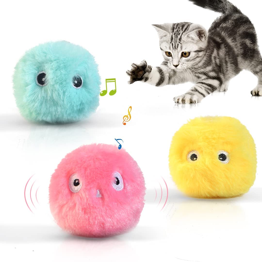 3 Pack Fluffy Interactive  Cat Ball Toys Chirping Balls | Best Buddy