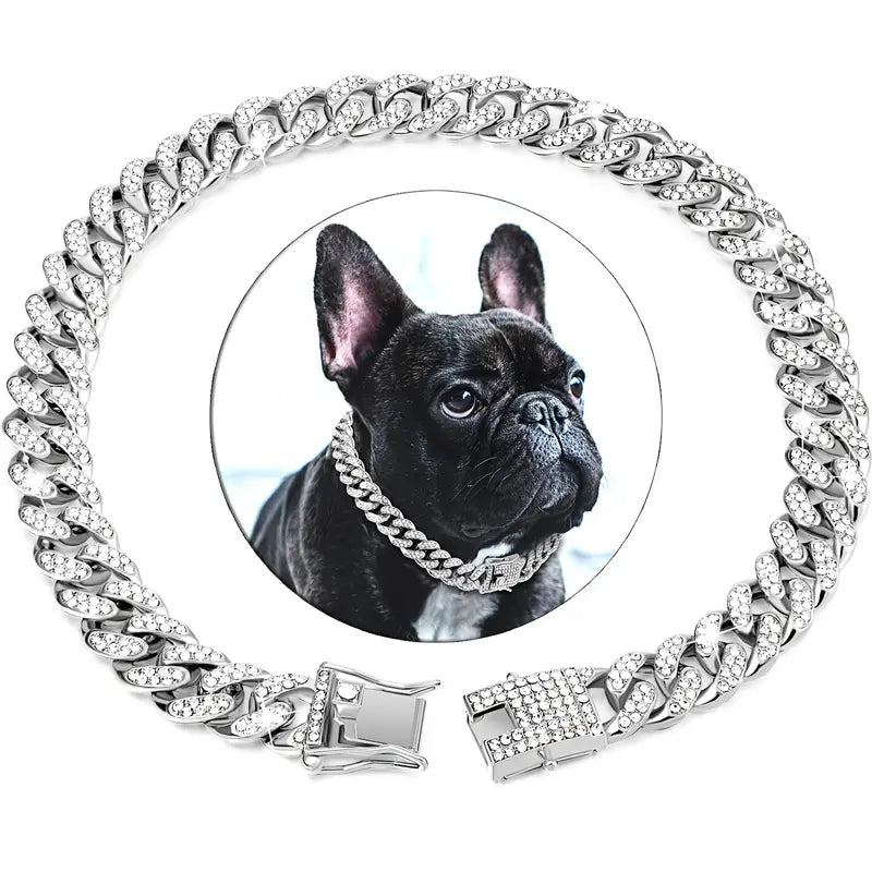 Gold Dog Collar Walking Chain With Secure Buckle