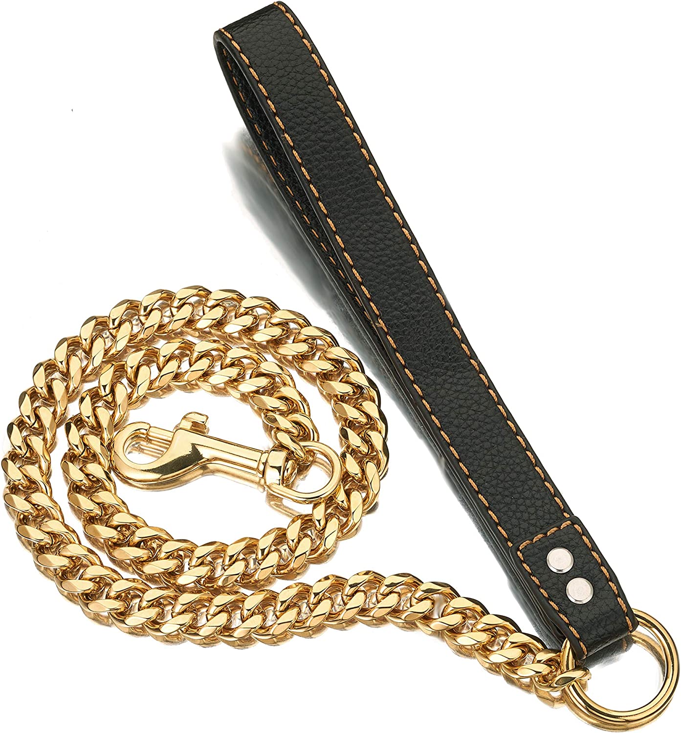 18K Gold Dog Chain Collar Cuban Link Heavy Duty  Super Strong Chew Proof