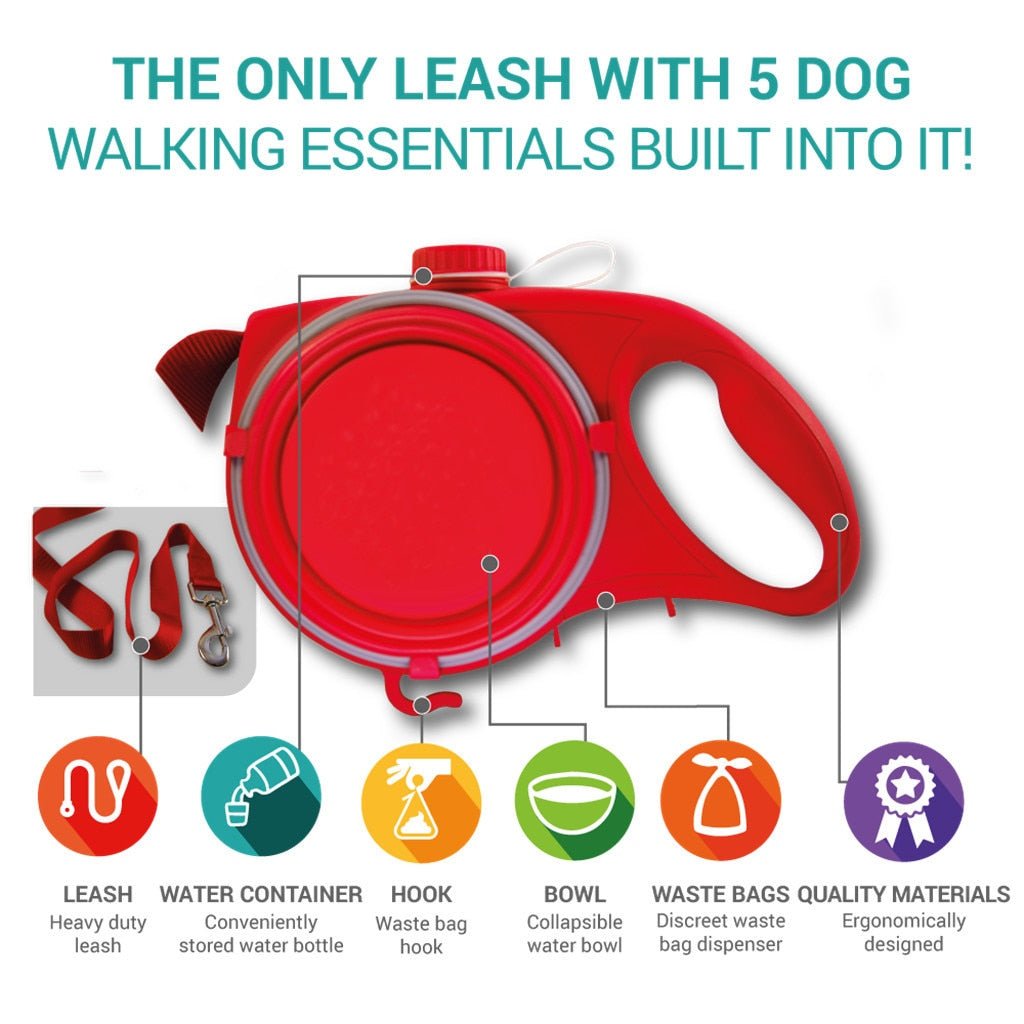 Durable Dog Leash Automatic Retractable With Water Bottle Bowl - Best Buddy Store