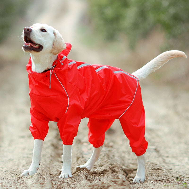 Dog Reflective Raincoat Waterproof Zipper Clothes High Neck Hooded Jumpsuit - BestBuddyStore