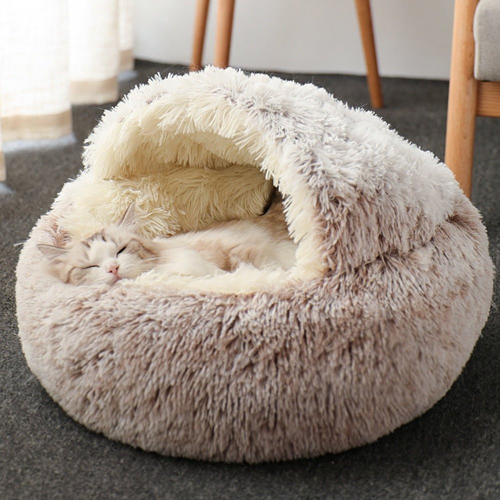 Round Warm House Soft Long Plush Sleeping Cat Bed - Best Buddy Store