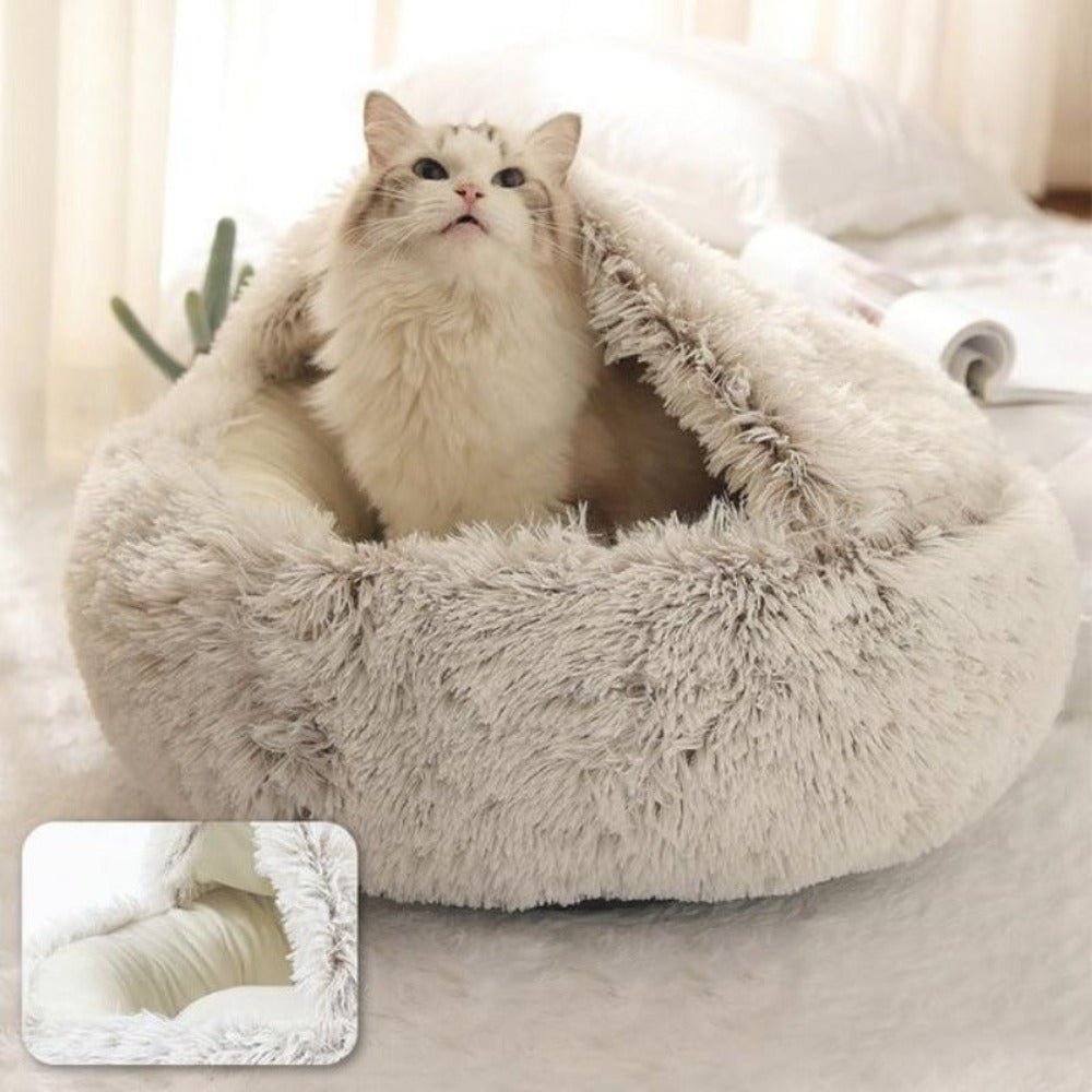 Round Warm House Soft Long Plush Sleeping Cat Bed - Best Buddy Store