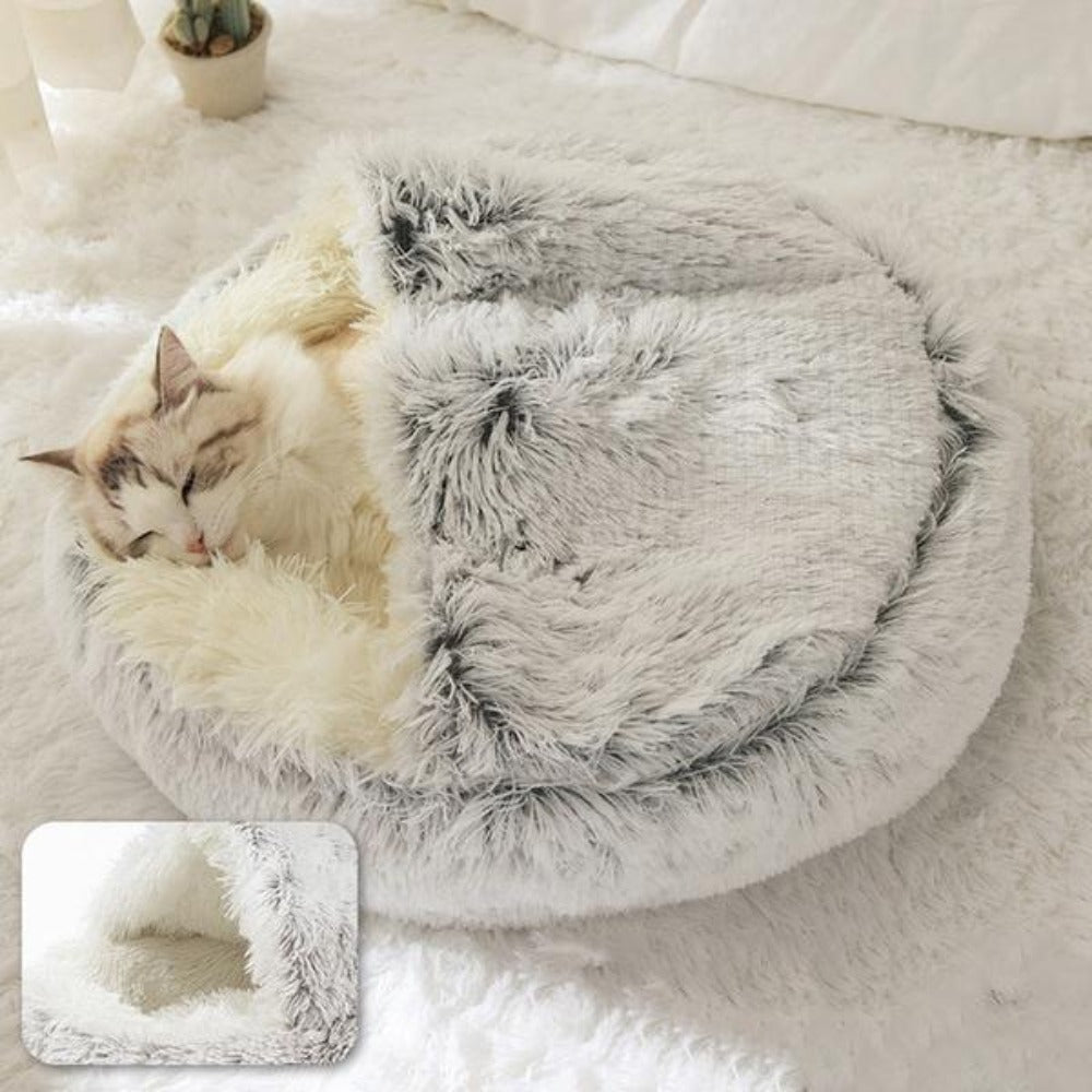 Round Warm House Soft Long Plush Sleeping Cat Bed - Best Buddy Store