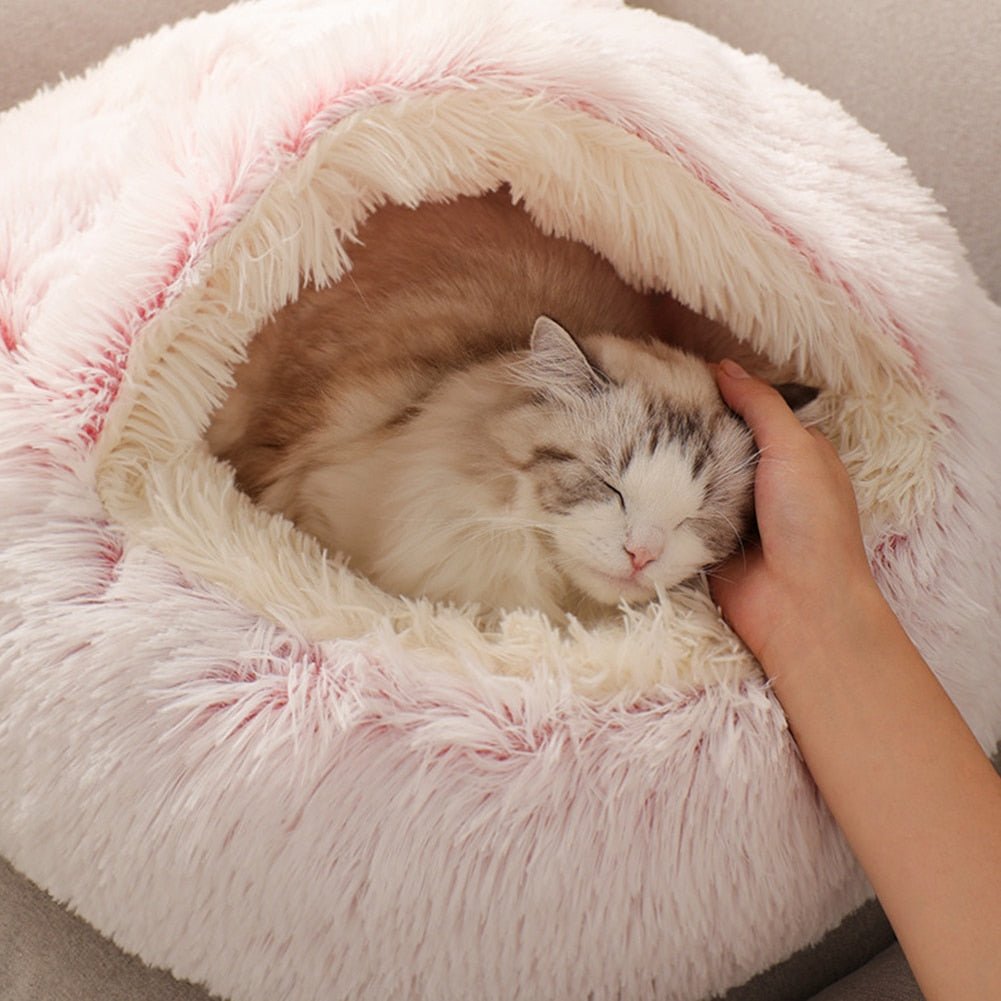 Round Warm House Soft Long Plush Sleeping Cat Bed - Best Buddy Store