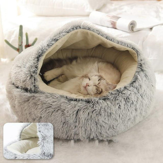 Round Warm House Soft Long Plush Sleeping Cat Bed - Best Buddy Store