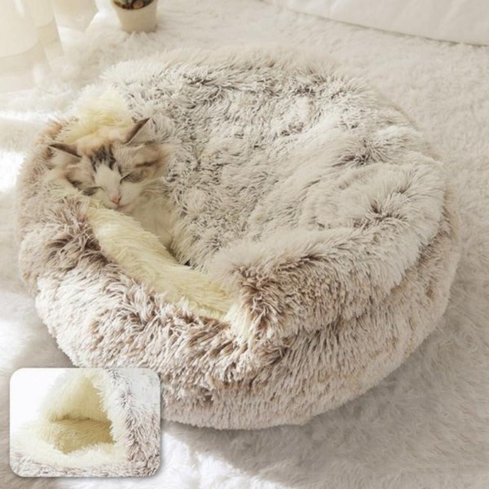 Round Warm House Soft Long Plush Sleeping Cat Bed - Best Buddy Store