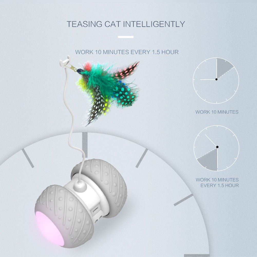 Smart Interactive Rotating Funny Game Cat Toy LED Light - Feather Ball - Best Buddy Store