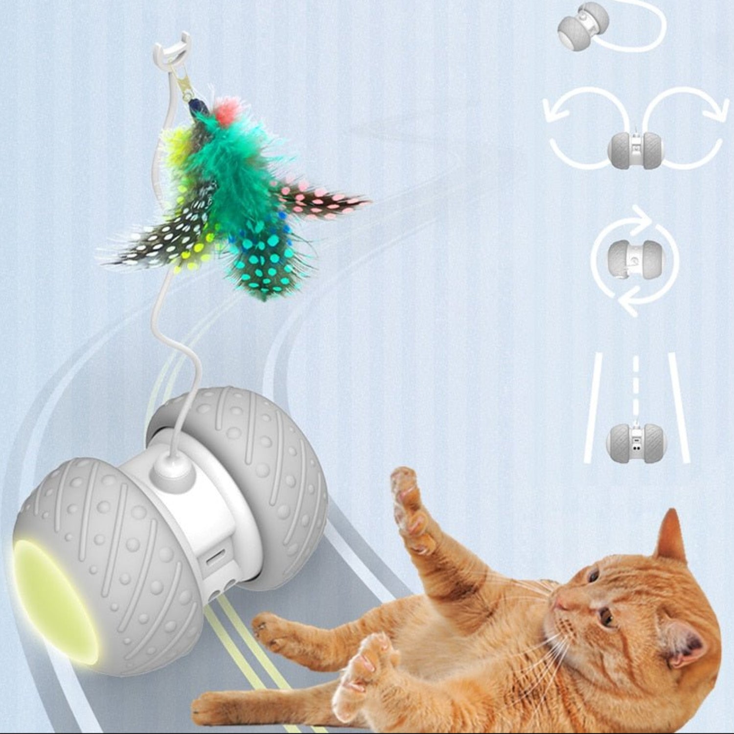 Smart Interactive Rotating Funny Cat Toy Light-Feather Ball ...